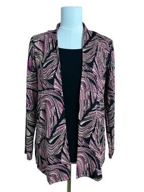 JM Collection Petite Abstract Print 2fer Blouse Open Front Jacket PM Career Top